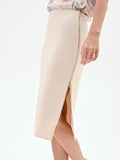 Gonna tubino beige chiaro con spacco laterale