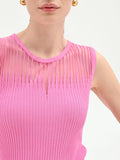 Top rosa in maglia a costine con inserto a righe