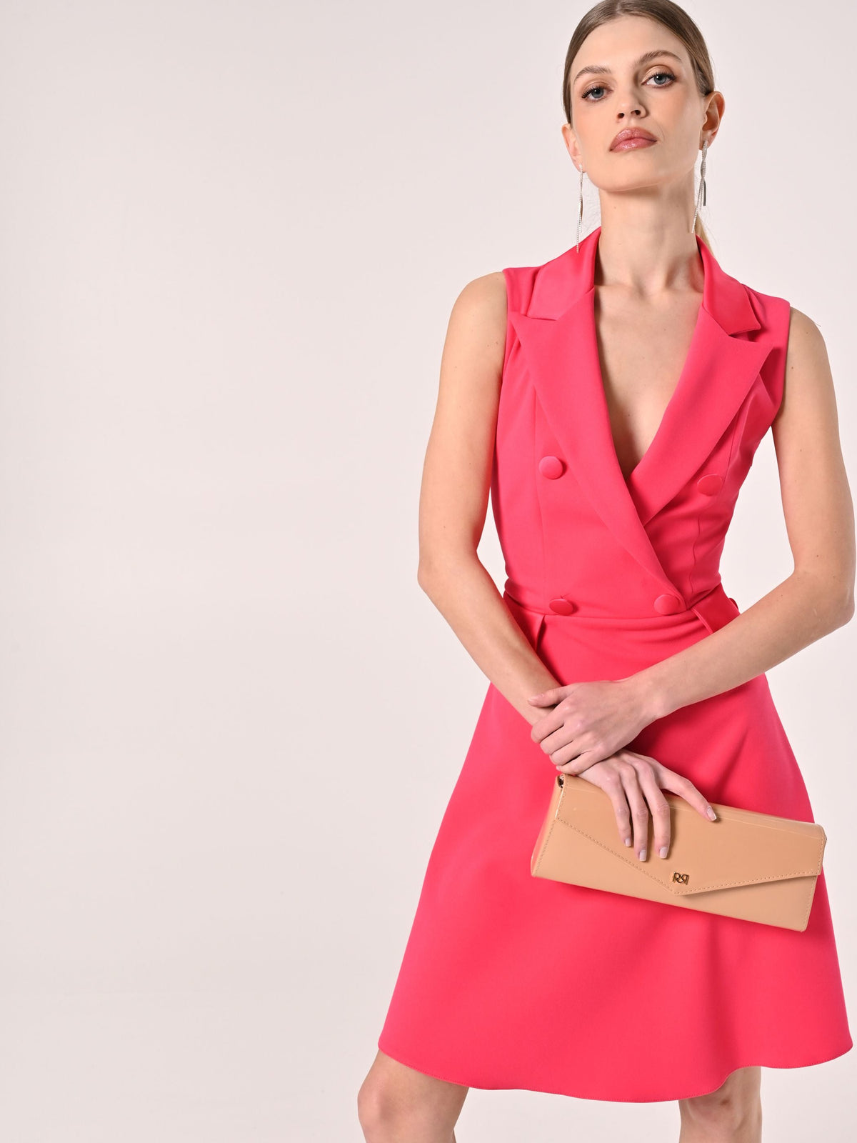 Abito Giacca Fuxia con Inserti in Raso