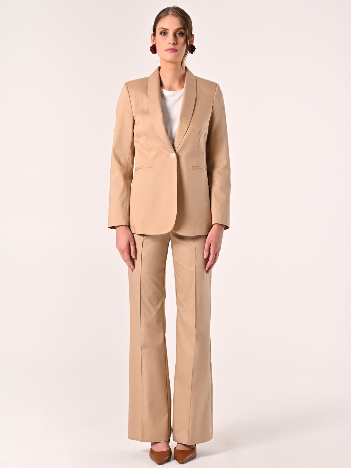 Giacca Beige Scuro in Cotone con Impunture a Contrasto