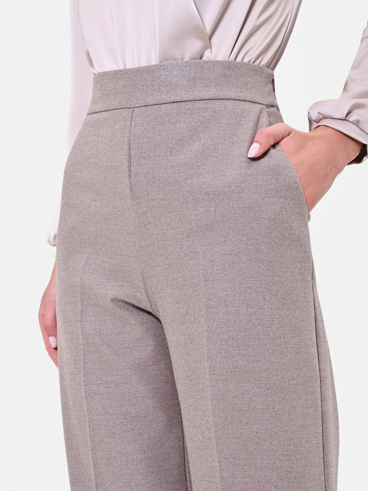 Pantalone a vita alta in misto viscosa tortora beige