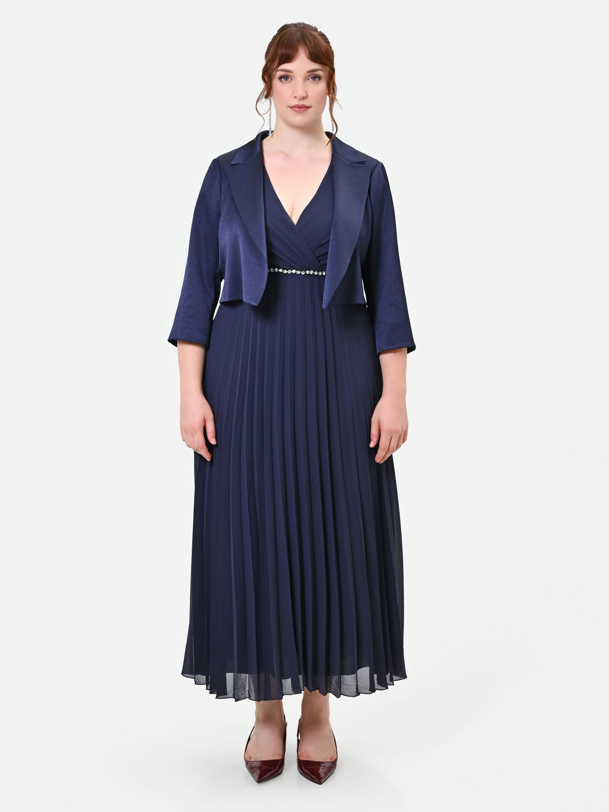 Giacca Curvy bolero in raso blu navy