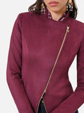 Giacca bordeaux con zip asimmetrica effetto suede