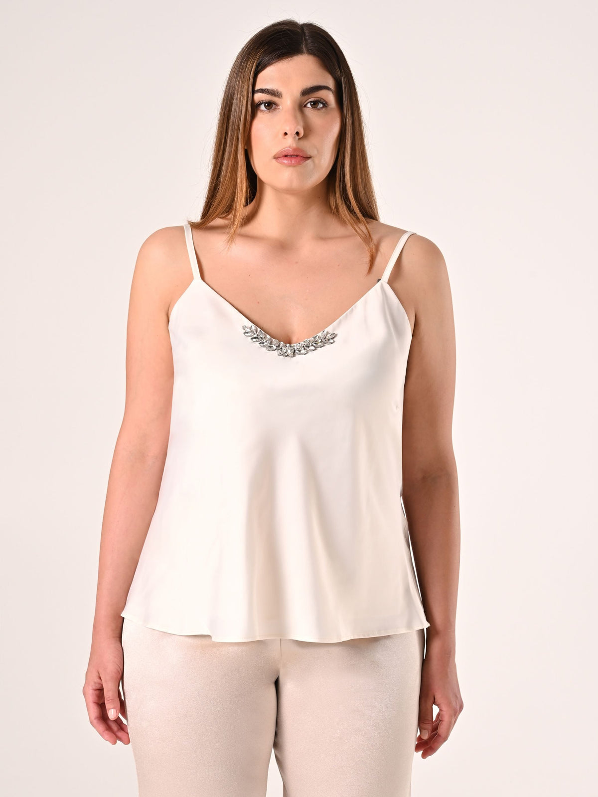 Top Curvy Bianco con Inserto Gioiello