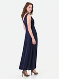 Abito lungo blu navy con drappeggio in vita