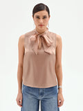 Top marrone bronzo con fiocco e punti luce
