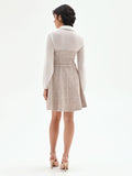 Abito corto combinato in tweed beige chiaro
