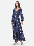 Abito lungo blu navy a fantasia floreale