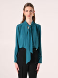 Blusa con Fiocco e Pinces Verde Reale