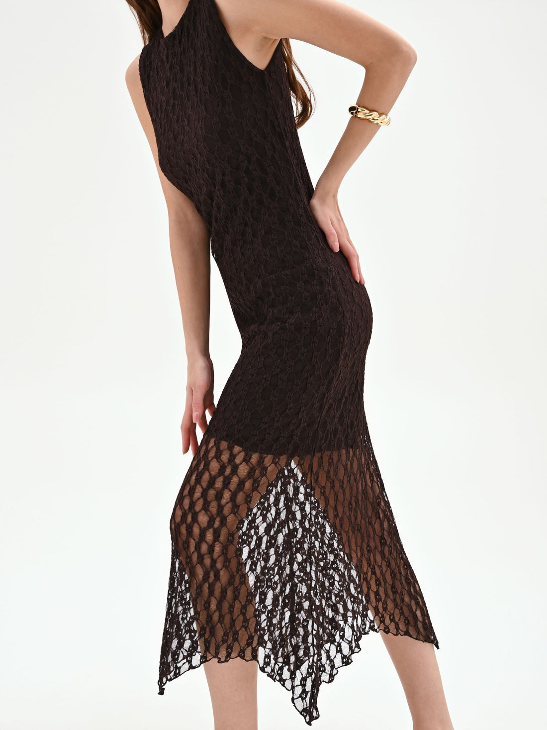 Abito tubino cioccolato in pizzo stretch
