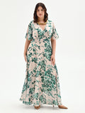 Abito Curvy lungo verde con stampa floreale