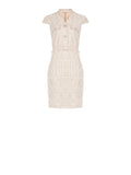 Abito a tubino beige chiaro in tweed con cintura
