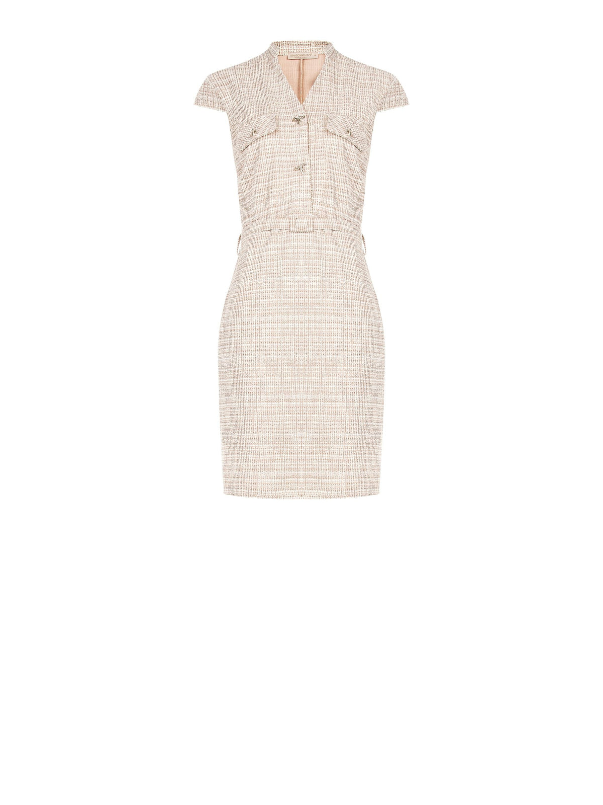 Abito a tubino beige chiaro in tweed con cintura