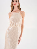 Abito paillettes con scollo all'americana