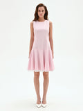 Abito rosa con gonna svasata in raso di cotone
