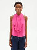 Top fuxia in georgette con rouche a cascata