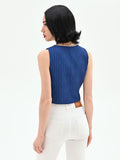 Gilet blu brillante effetto gessato