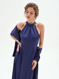 Stola atelier in raso blu indaco