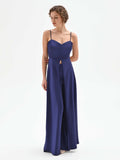 Top atelier lungo in raso blu indaco