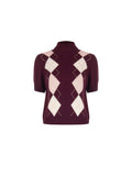 Maglia dolcevita in viscosa bordeaux con motivo a rombi
