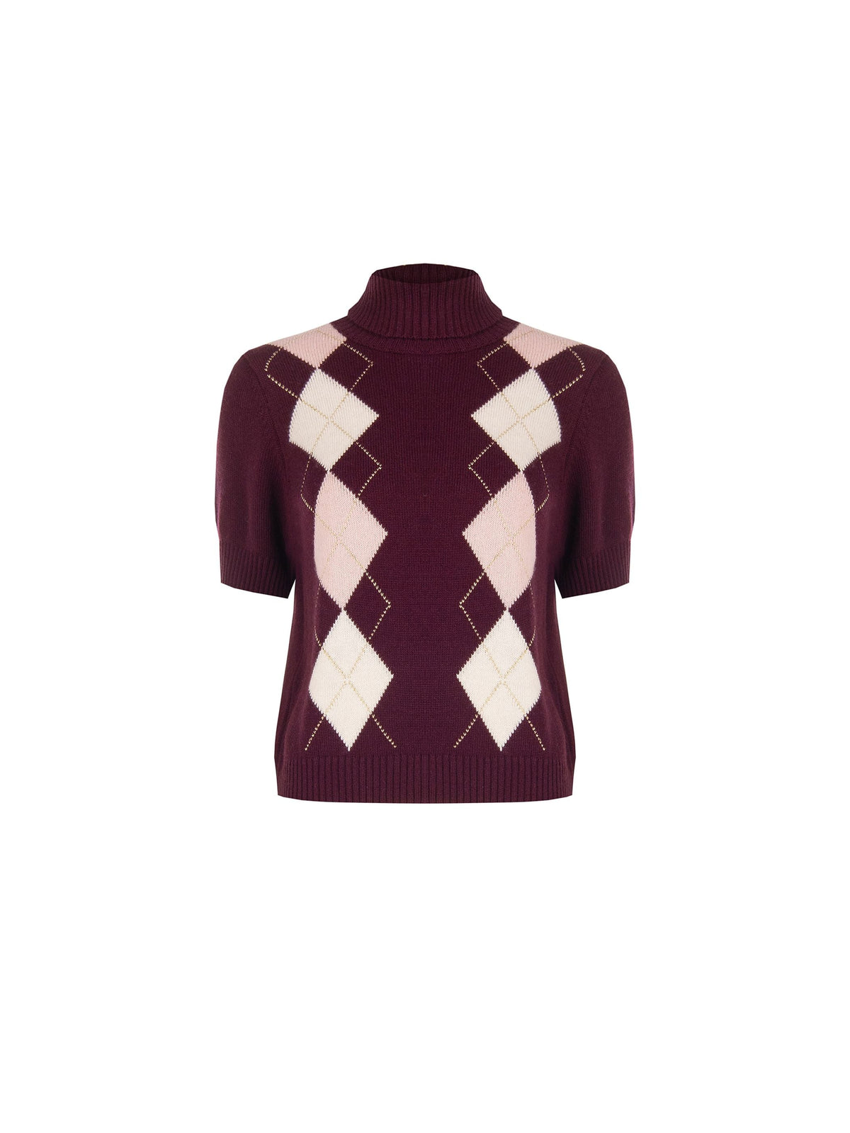 Maglia dolcevita in viscosa bordeaux con motivo a rombi