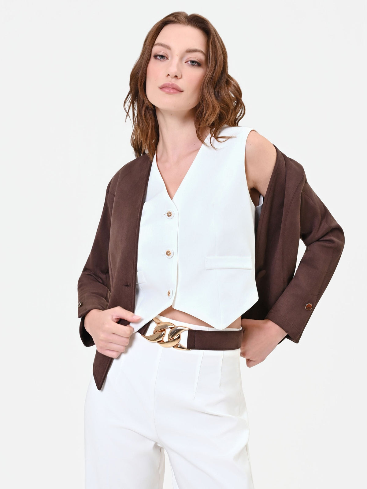 Gilet monopetto bianco in tessuto tecnico
