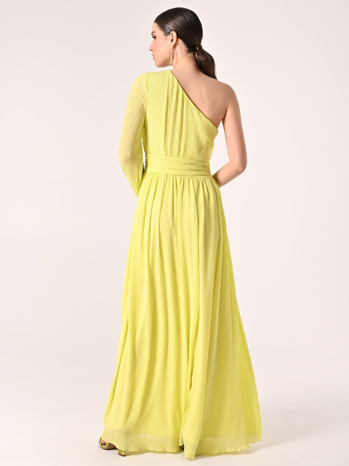 Abito Lungo Monospalla Giallo Lime
