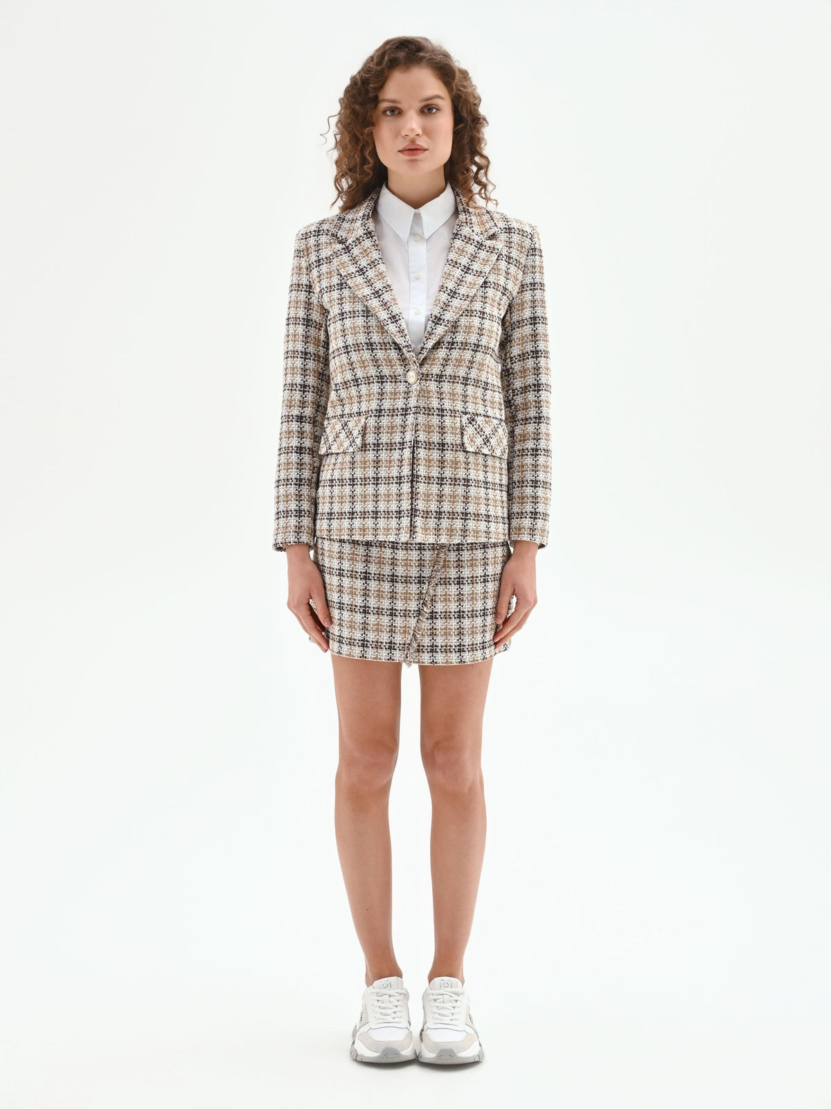 Blazer in tweed check color cioccolato