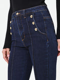 Jeans a zampa blu navy stile marinière high waist