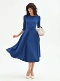 Abito midi blu brillante con cintura in vita