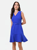 Abito smanicato blu cina con balza