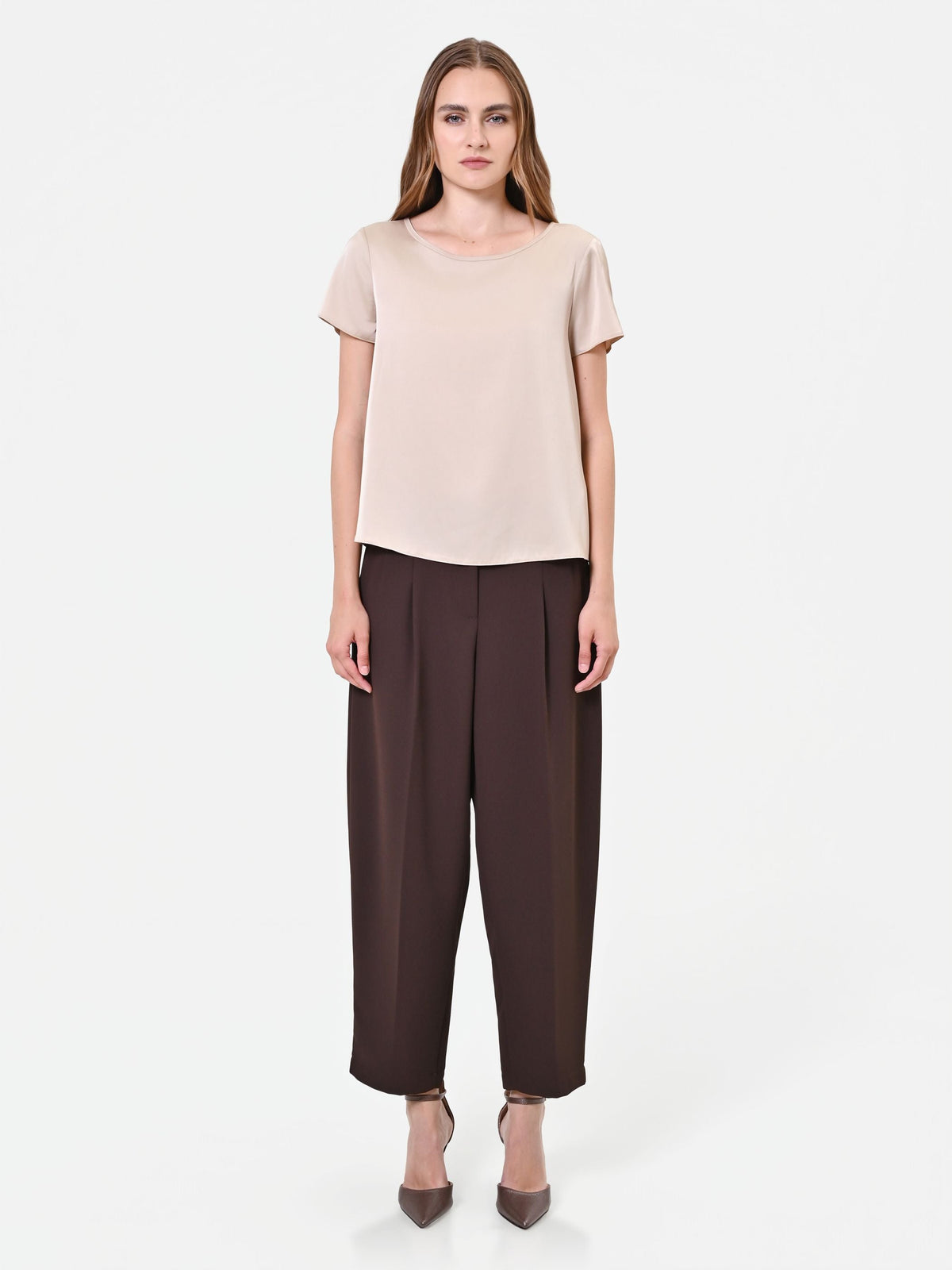 Blusa in raso tortora beige