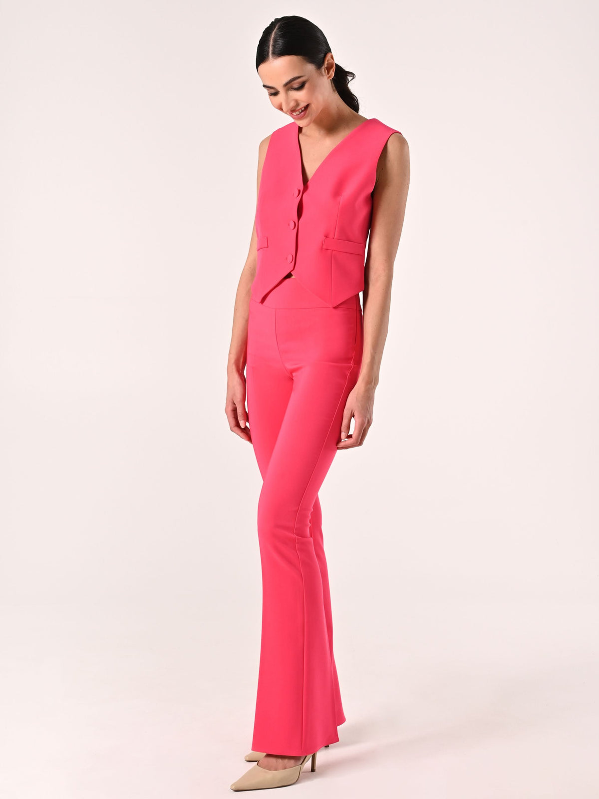 Pantaloni in Tessuto Tecnico Fuxia con Fascione in Vita