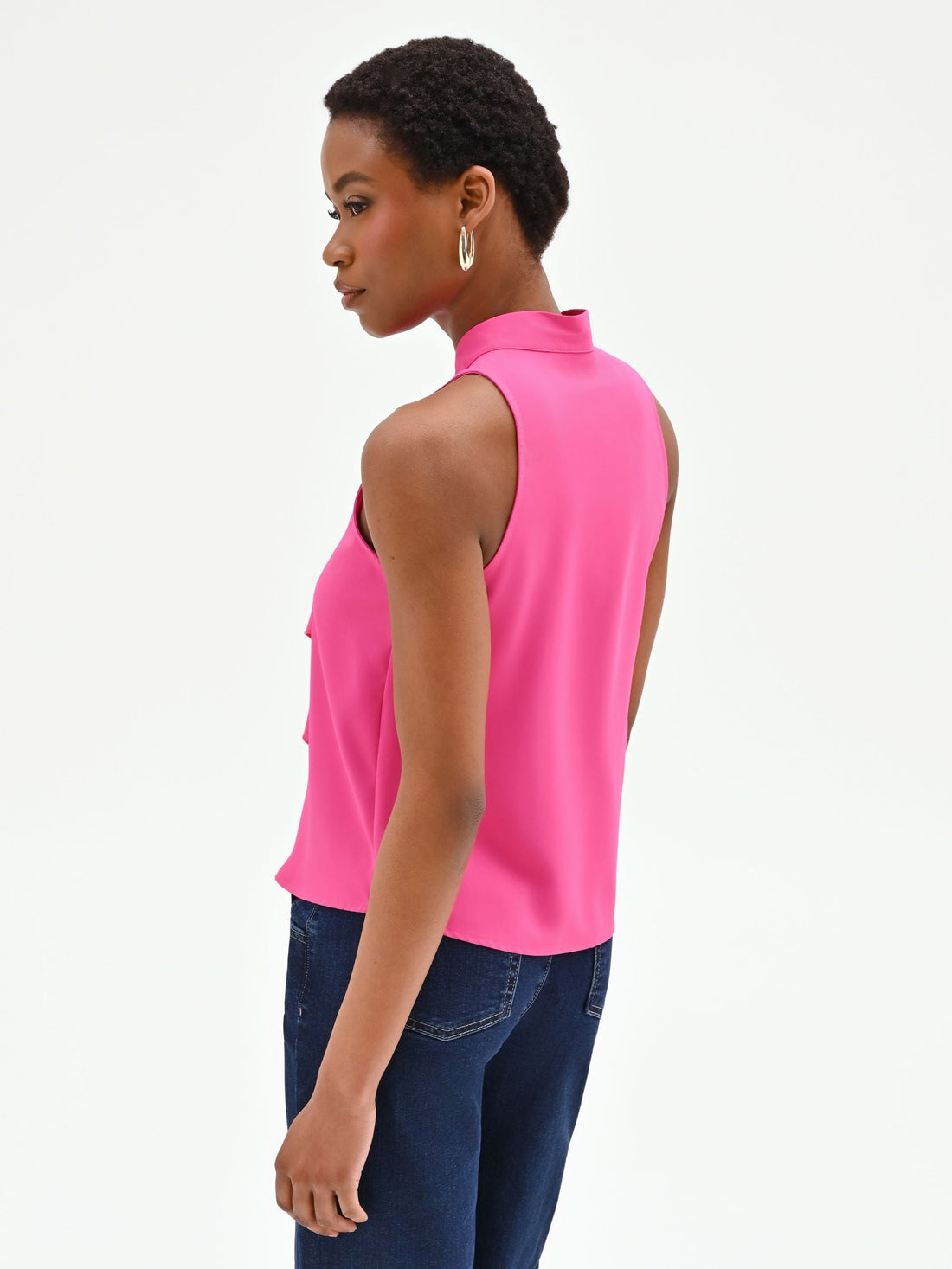 Top fuxia in georgette con rouche a cascata
