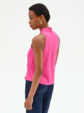 Top fuxia in georgette con rouche a cascata
