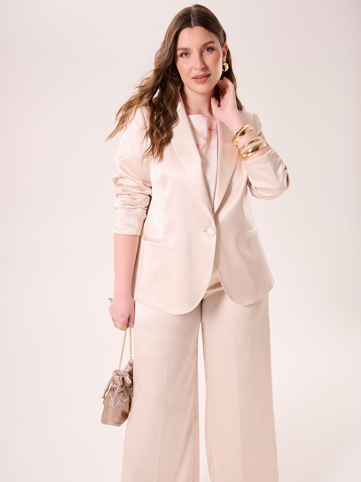 Giacca Curvy in Raso Strutturato Beige