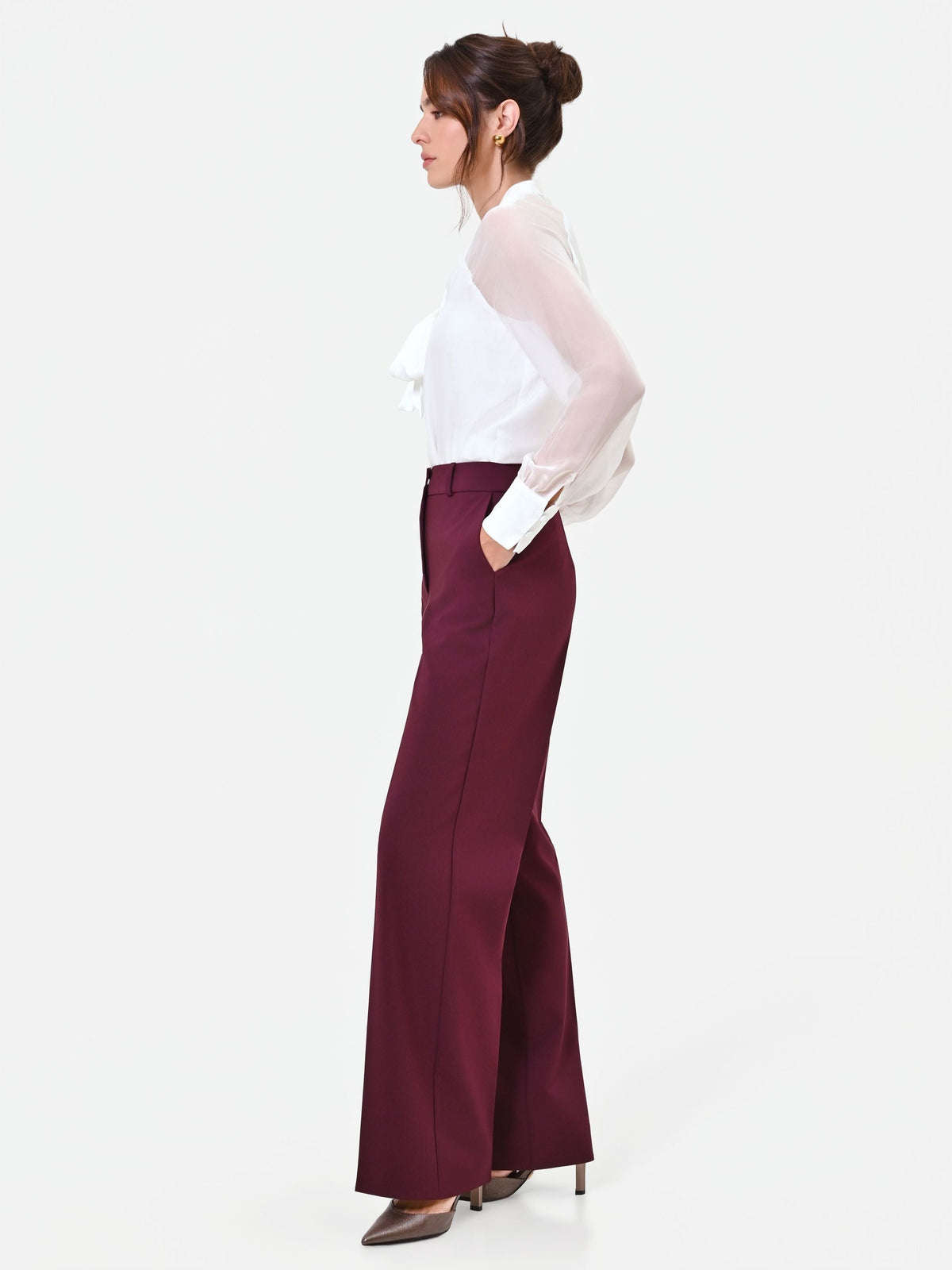 Pantalone Studio bordeaux rosso con piega centrale