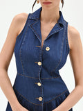 Abito chemisier blu in denim smanicato