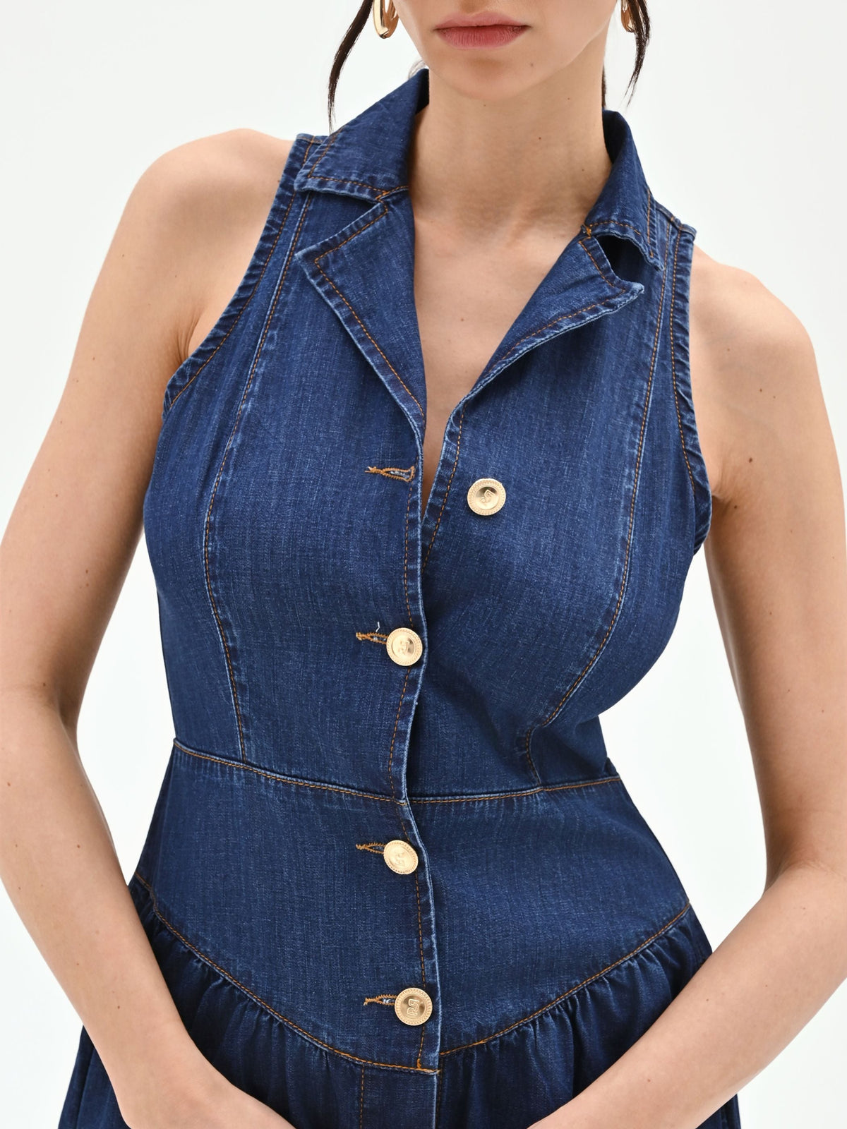 Abito chemisier blu in denim smanicato