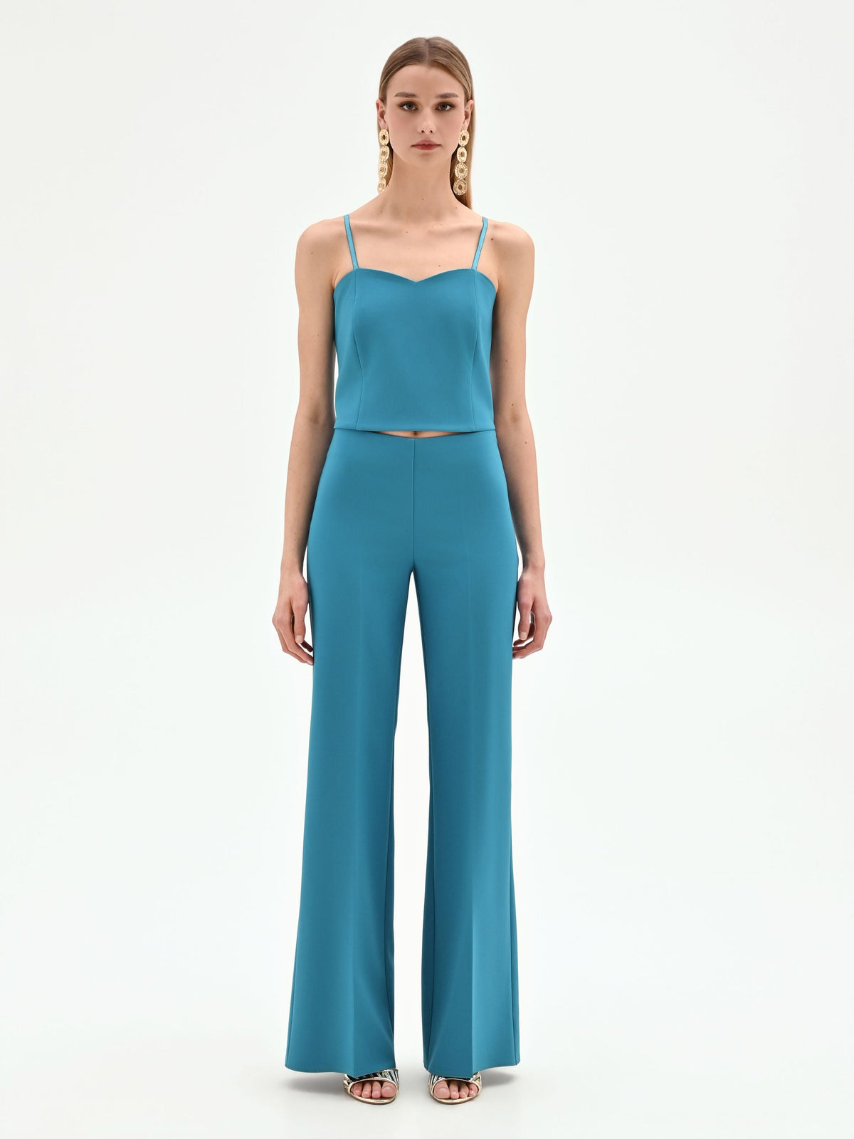 Top bustier blu ottanio con scollo a cuore
