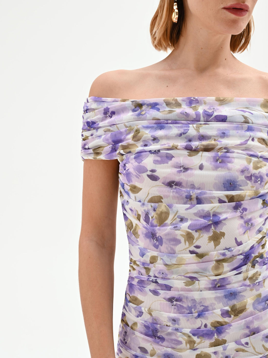 Abito lungo viola lilla con stampa floreale