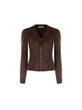 Giacca moro marrone in similpelle con baschina