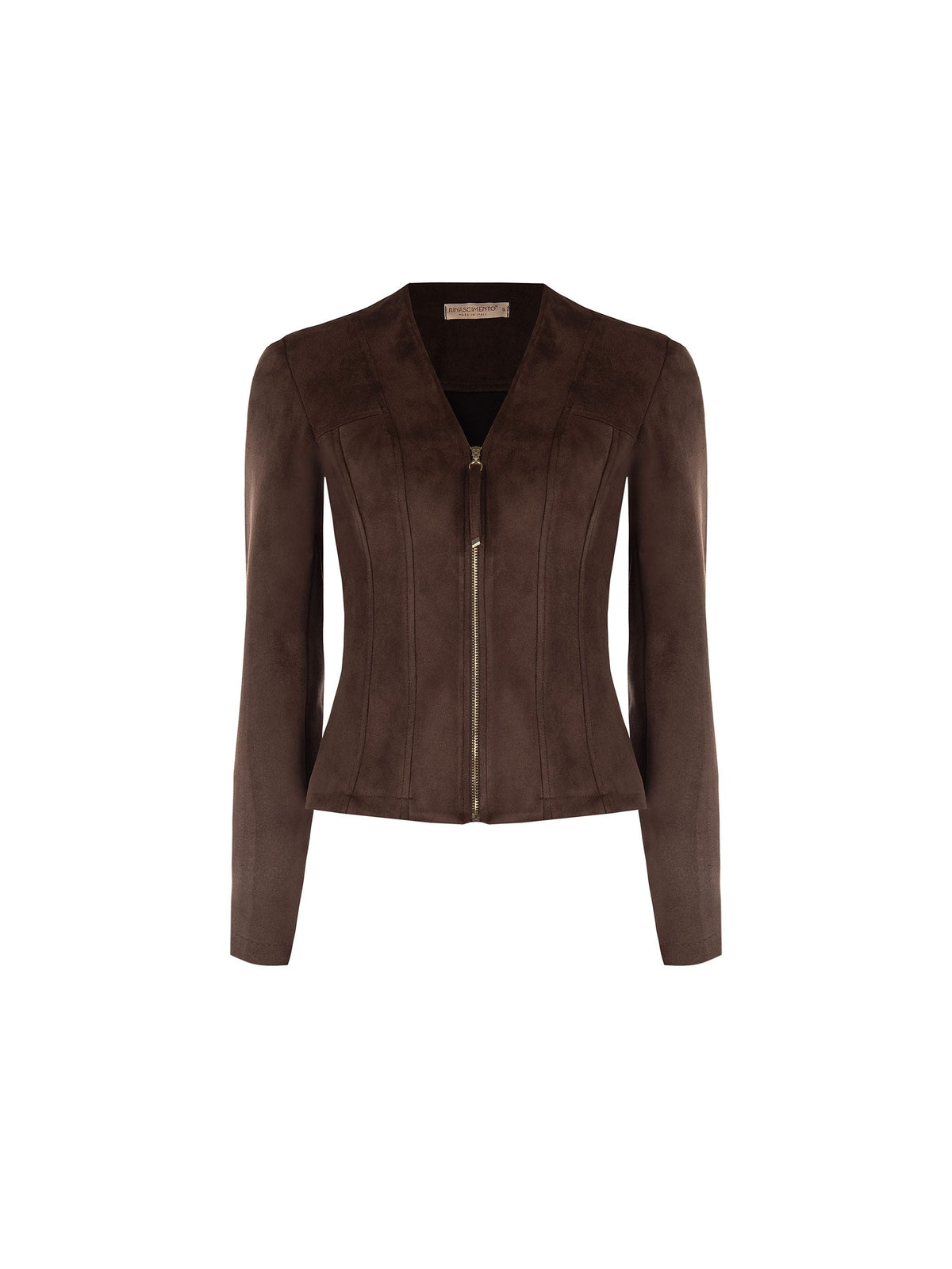 Giacca moro marrone in similpelle con baschina