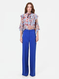 Pantalone a palazzo blu cina in tessuto tecnico