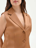 Gilet curvy marrone bronzo in raso con rever