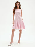 Abito rosa con gonna svasata in raso di cotone