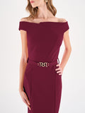 Abito tubino bordeaux in punto milano con scollo design