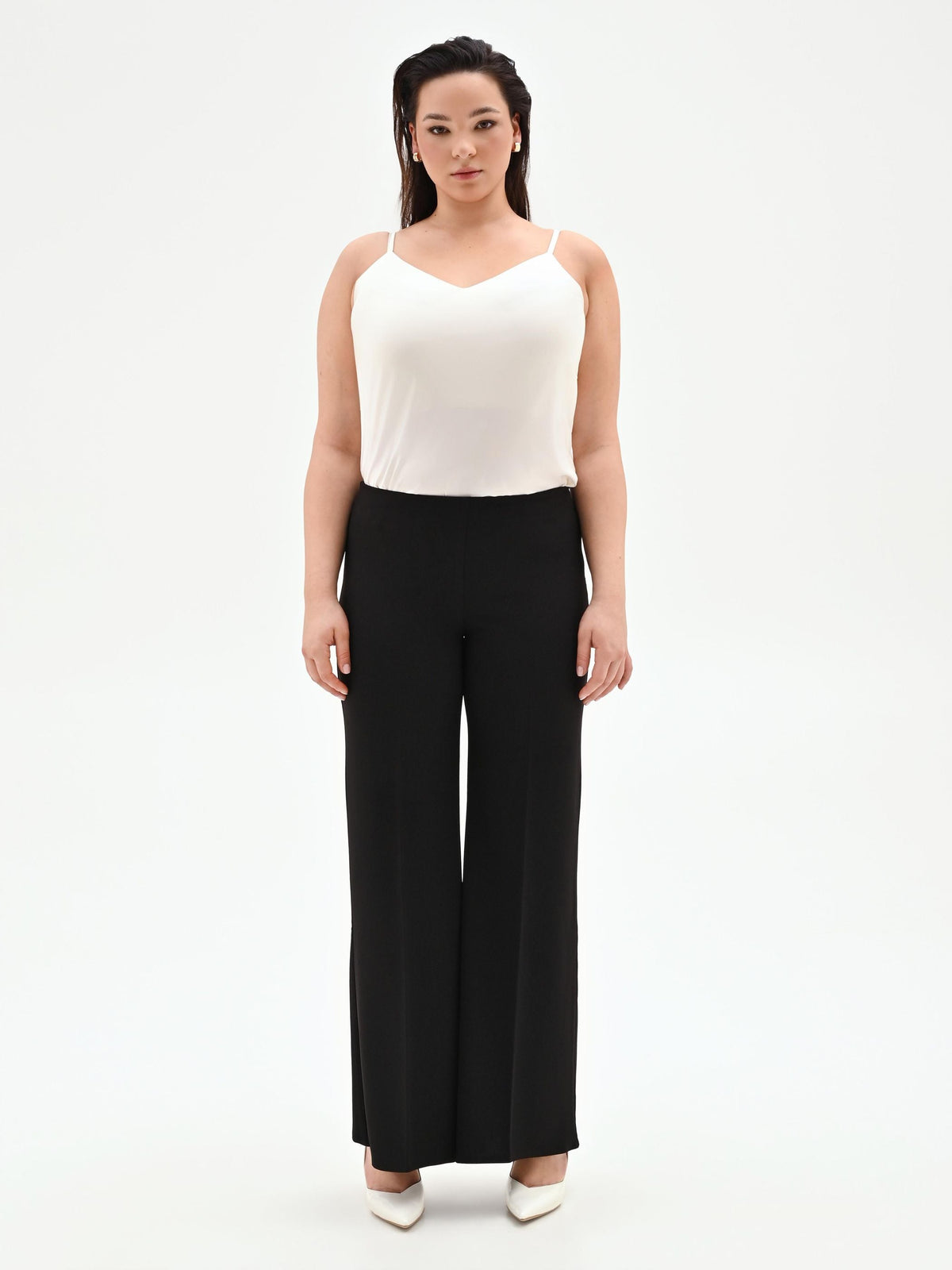 Pantalone Curvy nero a palazzo in scuba crèpe