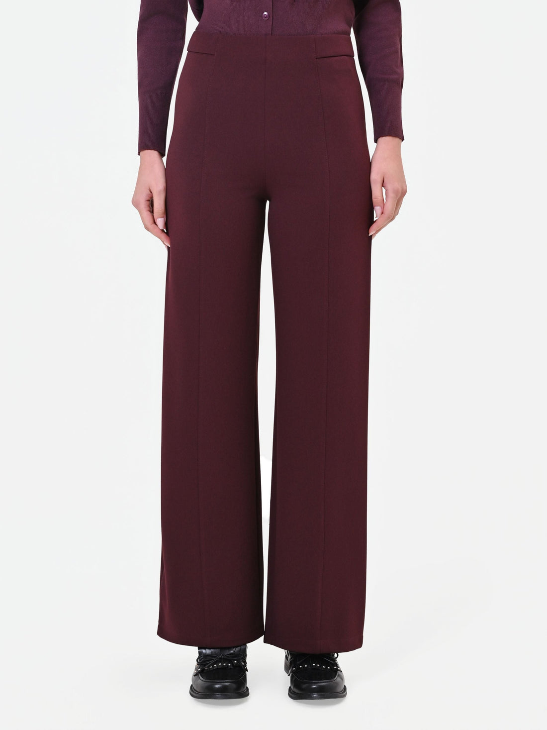 Pantalone a gamba larga bordeaux rosso
