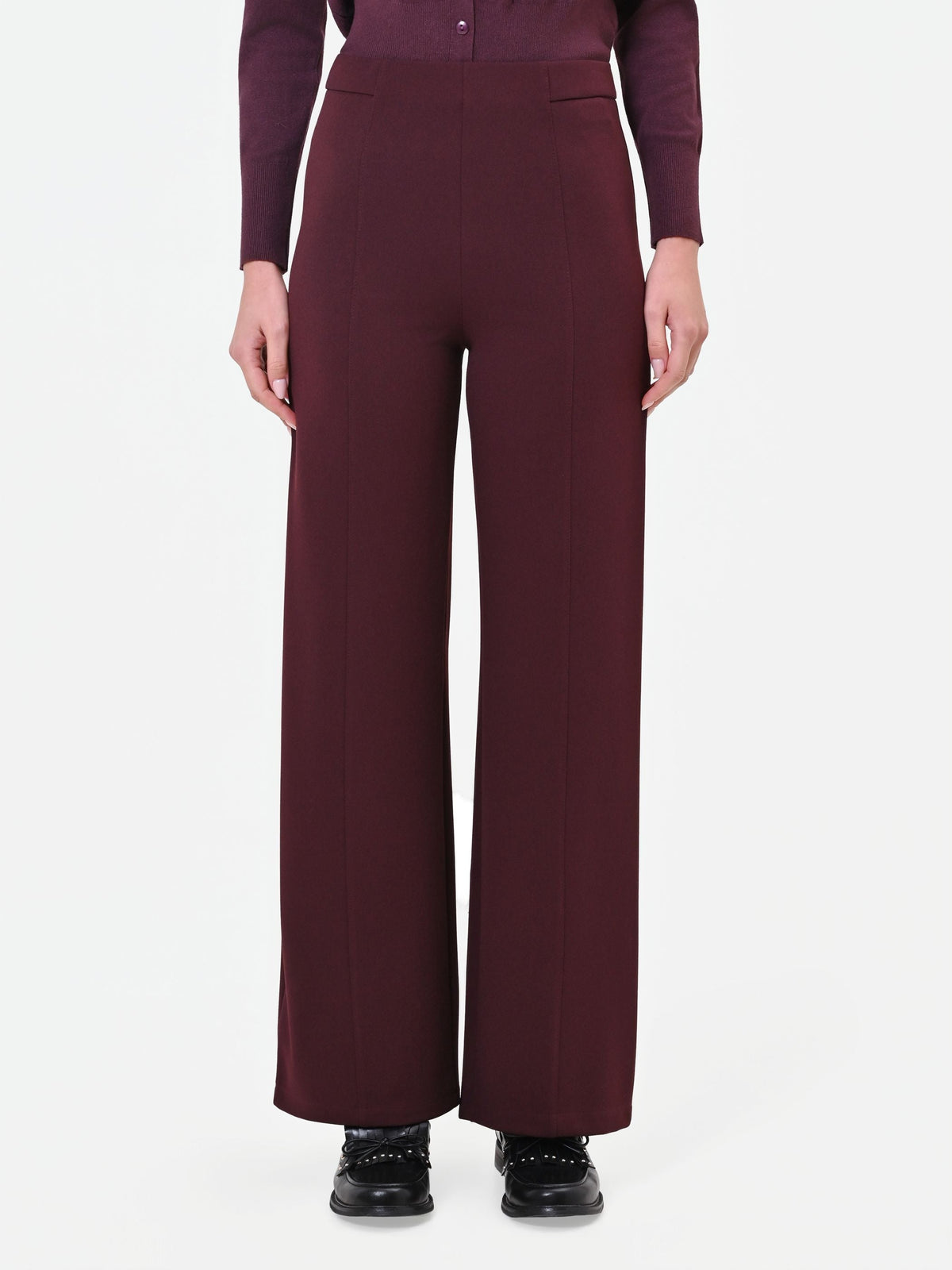 Pantalone a gamba larga bordeaux rosso